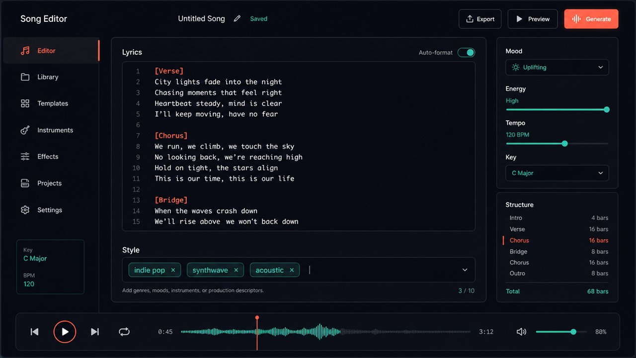 Поле Lyrics в Suno: английские теги и русский текст песни